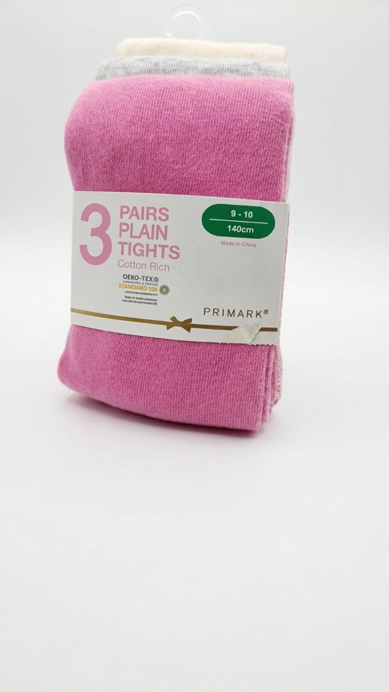 Primark Girls’ Cotton-Rich Plain Tights – 3 Pack