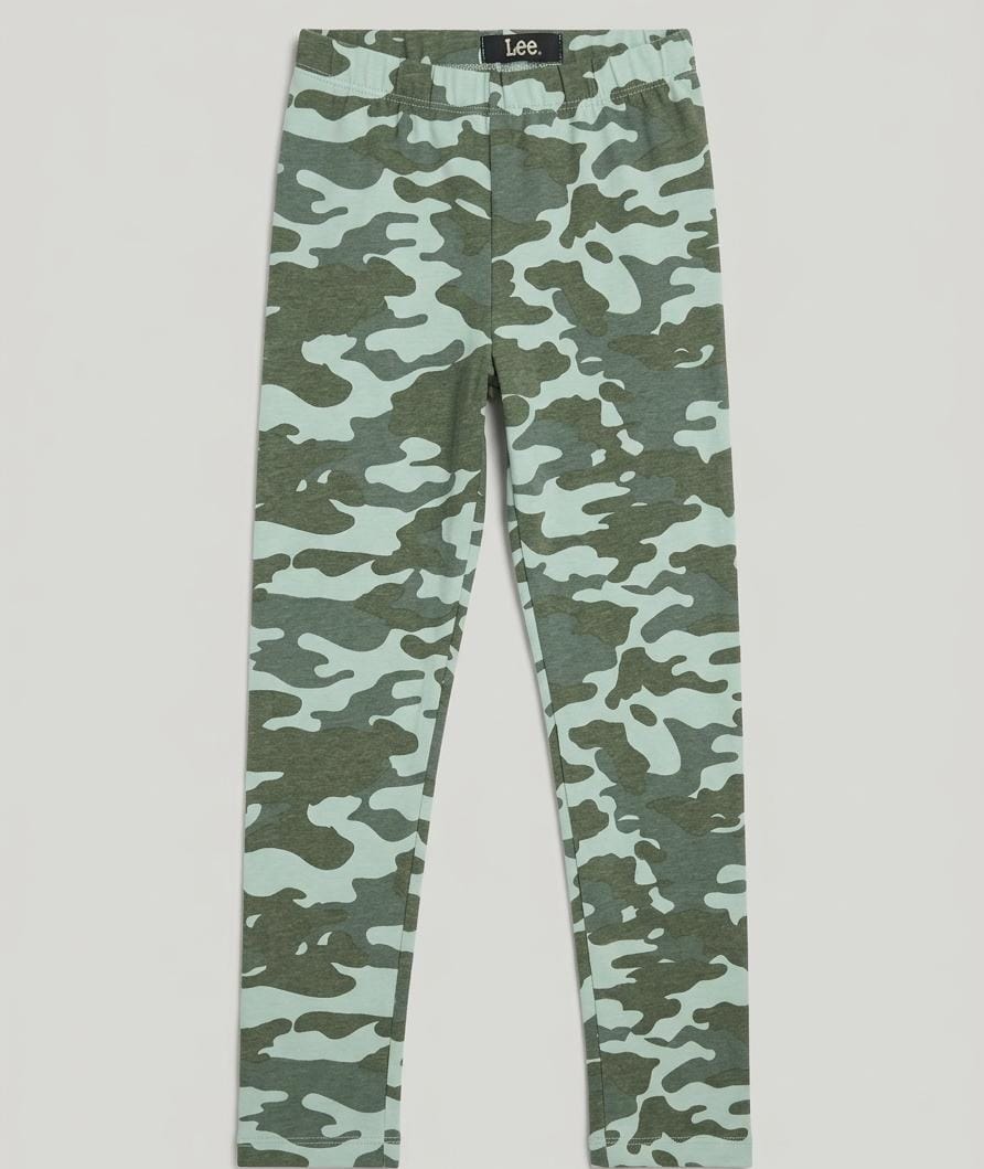 Green Camouflage Print Stretch Cotton Leggings