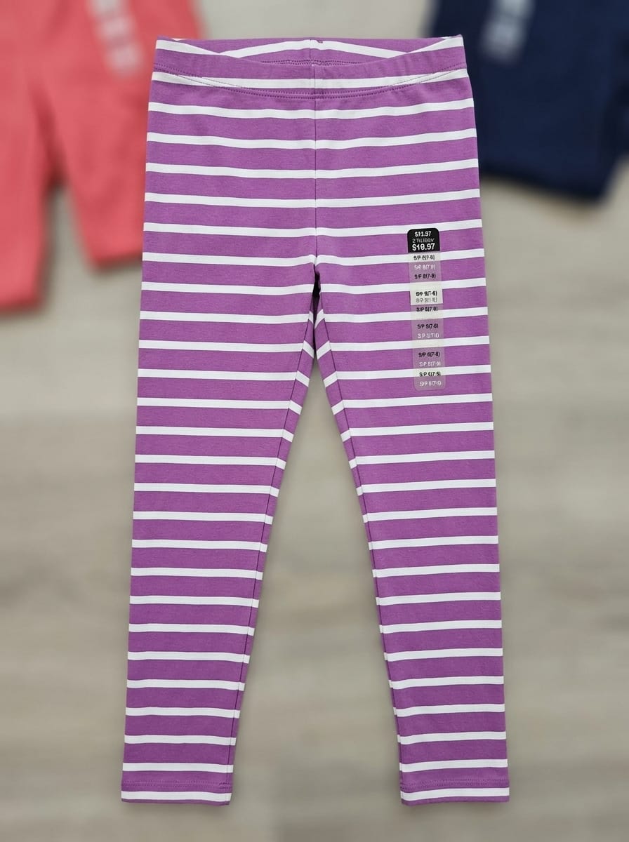 Sears Girls' Purple and White Striped Stretch Leggings